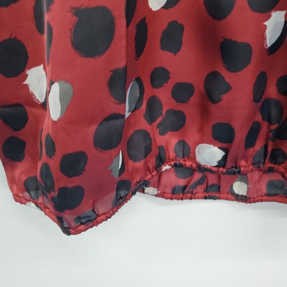 Monroe & Main Red Polka Dot Print Peasant Blouse L Sheer 3/4 Balloon Sleeve Top - Picture 6 of 15